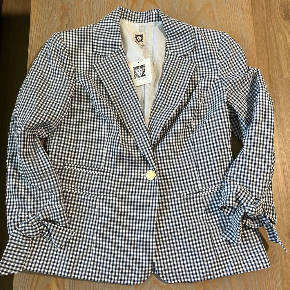 Anne Klein gingham one button blazer